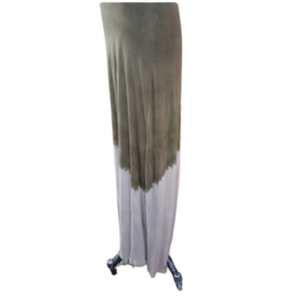 Maxi tank tube fitted slip lace up back dress in olive green w dip tie dye hem - Picture 11 of 12
